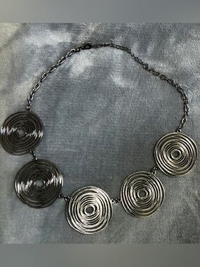 Statement Spiral Disc Necklace - Silver